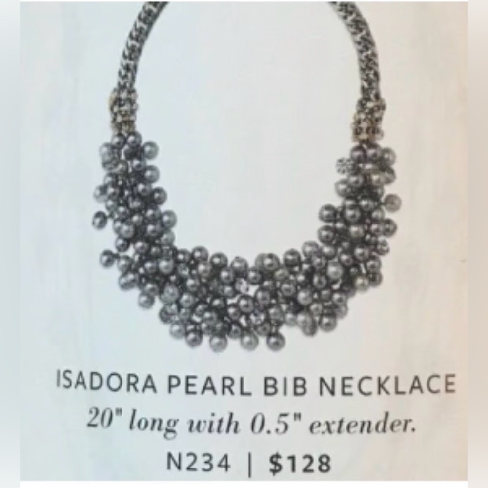 Stella & Dot isadora pearl bib necklace gray & pave - Picture 7 of 13